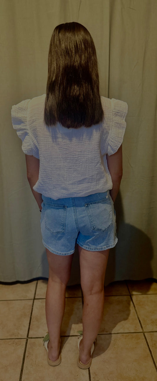 Jupe-short Nina – Denim & boutons devant